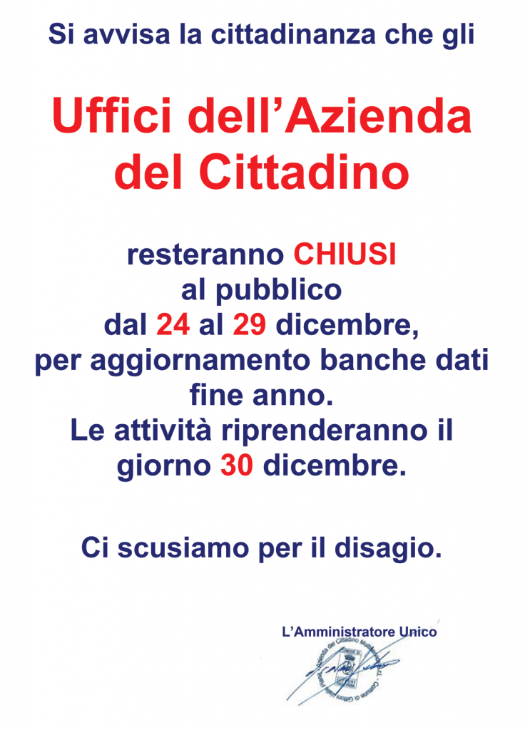 Avviso di Chiusura